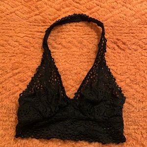 XS Aerie Black Lace Bralette Halter Style Bra